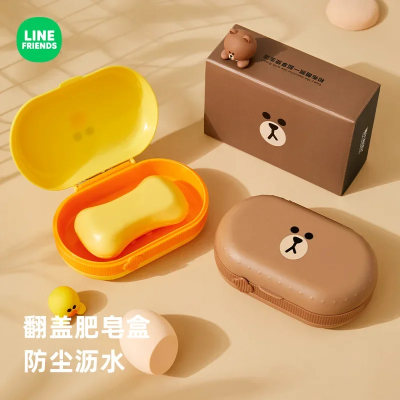 LINE FRIENDS Brown Soap Box Anime Kawaii Cony with Lid Drain Portable Cute Cartoon Household Student Dormitory Bathroom Soap Box