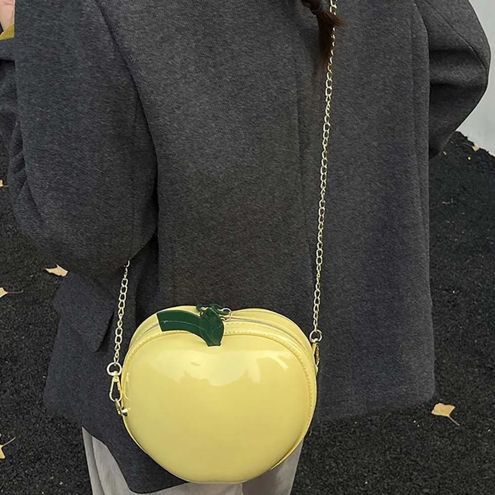 

Coin Purse Fruit Shape Chain Bag Solid Color Large Capacity Leather Round Pouch Anti-splash Water Polyester