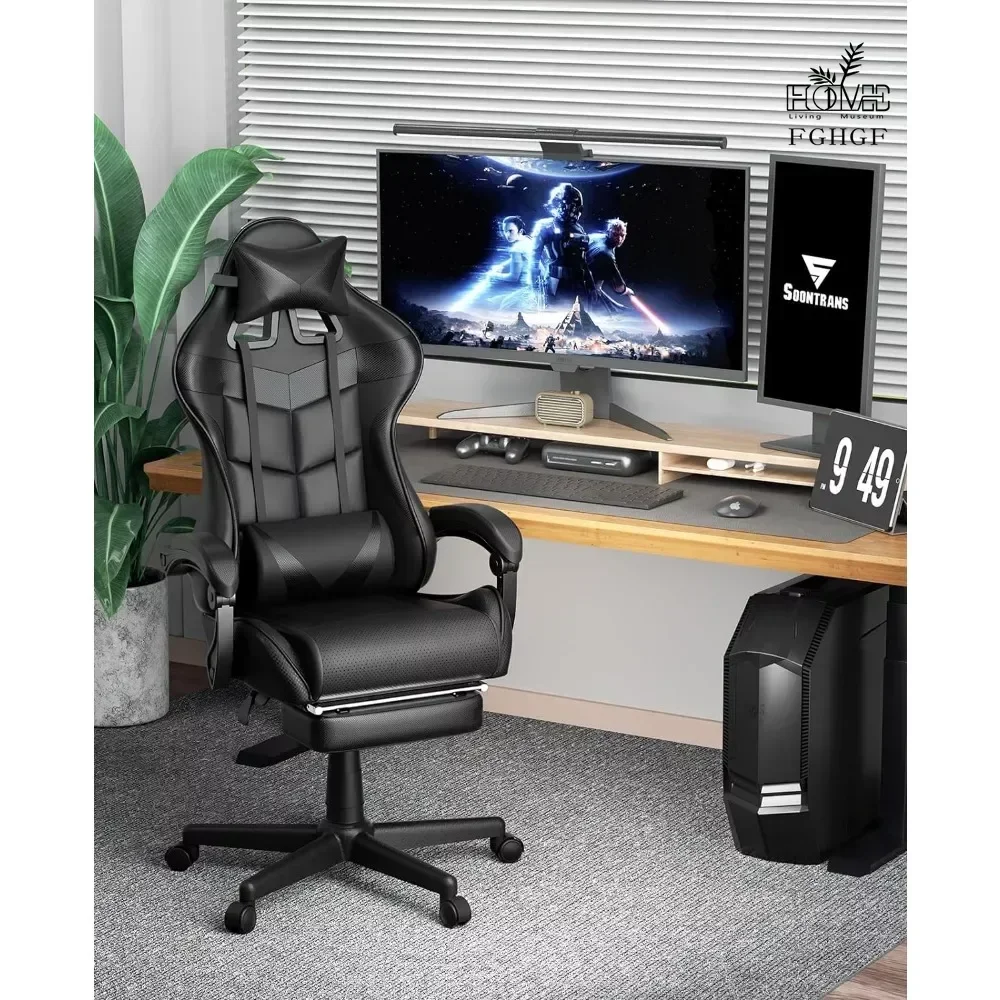 

Computer Chair Office Ergonomic Gamer Chair Black Gaming Chairs With Footrest Mobile Armchair Relaxing Backrest Reclining Wheels