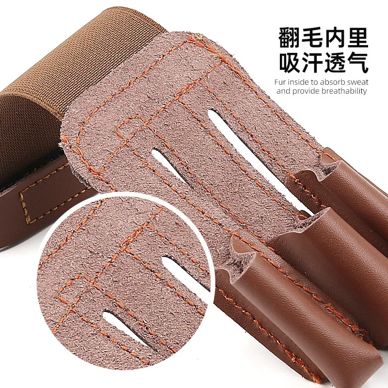 Calfskin archery finger guard, three-finger shooting, sports abrasion guard.raditional recurve bow and arrow protector