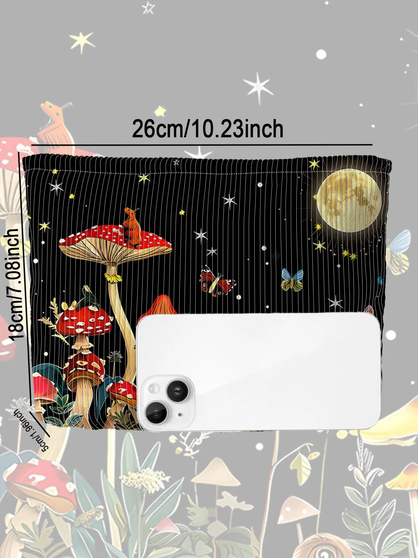 1pc，Mushroom Forest Pattern Corduroy Zipper Makeup Bag, Lightweight Multi functional Makeup Storage Bag