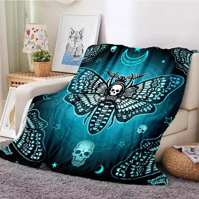 Death Moth Skull Blanket Ultra Lightweight Soft Plush Flannel Throw Blanket for Sofa Bed Couch Best Office Gifts King Queen Size