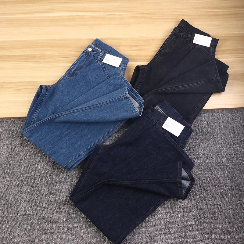 

00% чистый хлопок, мужские повседневные прямые джинсы, свободный крой, брюки Bootcut, модные городские брюки, всесезонная одежда
