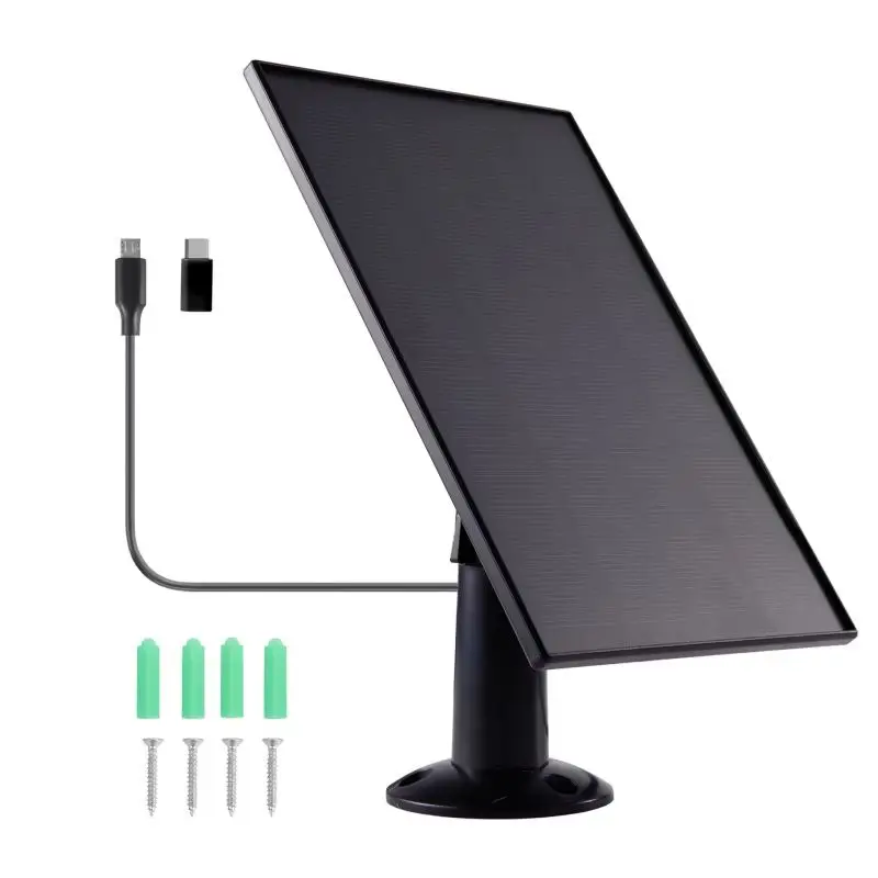 10W 5V Waterproof Solar Charger Portable with 3-Meter Cable 2-in-1 Micro USB & Type-C Solar Power Supply for Security Systems