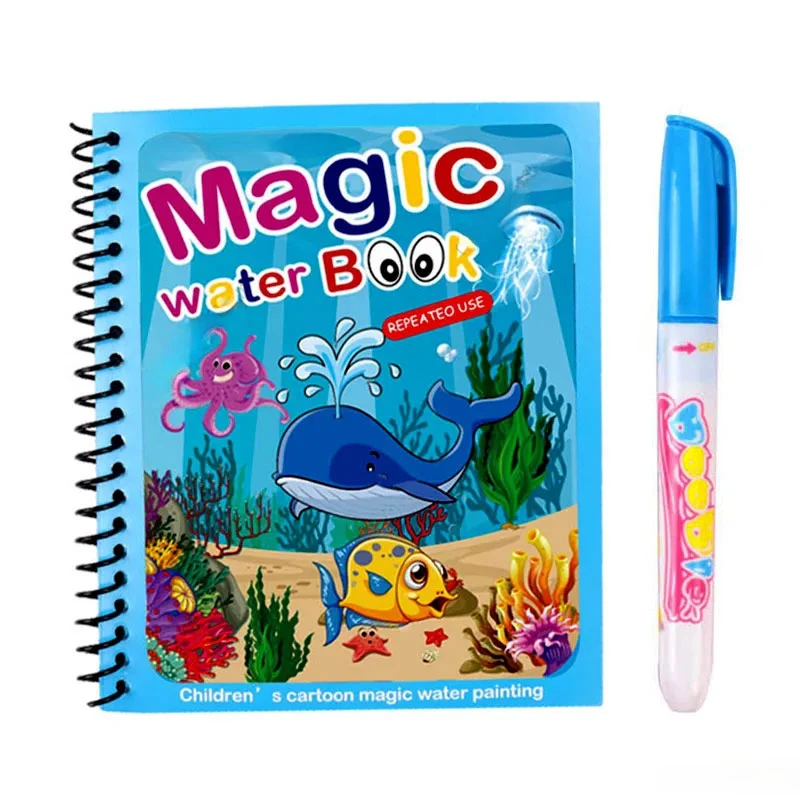 

Cartoon Magic Water Painting Coloring Book With Pen Set Children Kid Education Teaching DIY Sketch Drawing Graffiti Comics Album