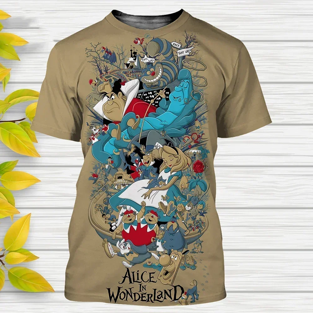 2025 ฤดูร้อน Disney Princess Series 3d เสื้อยืด Alice In Wonderland การ์ตูน Streetwear ชายหญิงขนาดใหญ่ TShirt เด็ก Tees Tops
