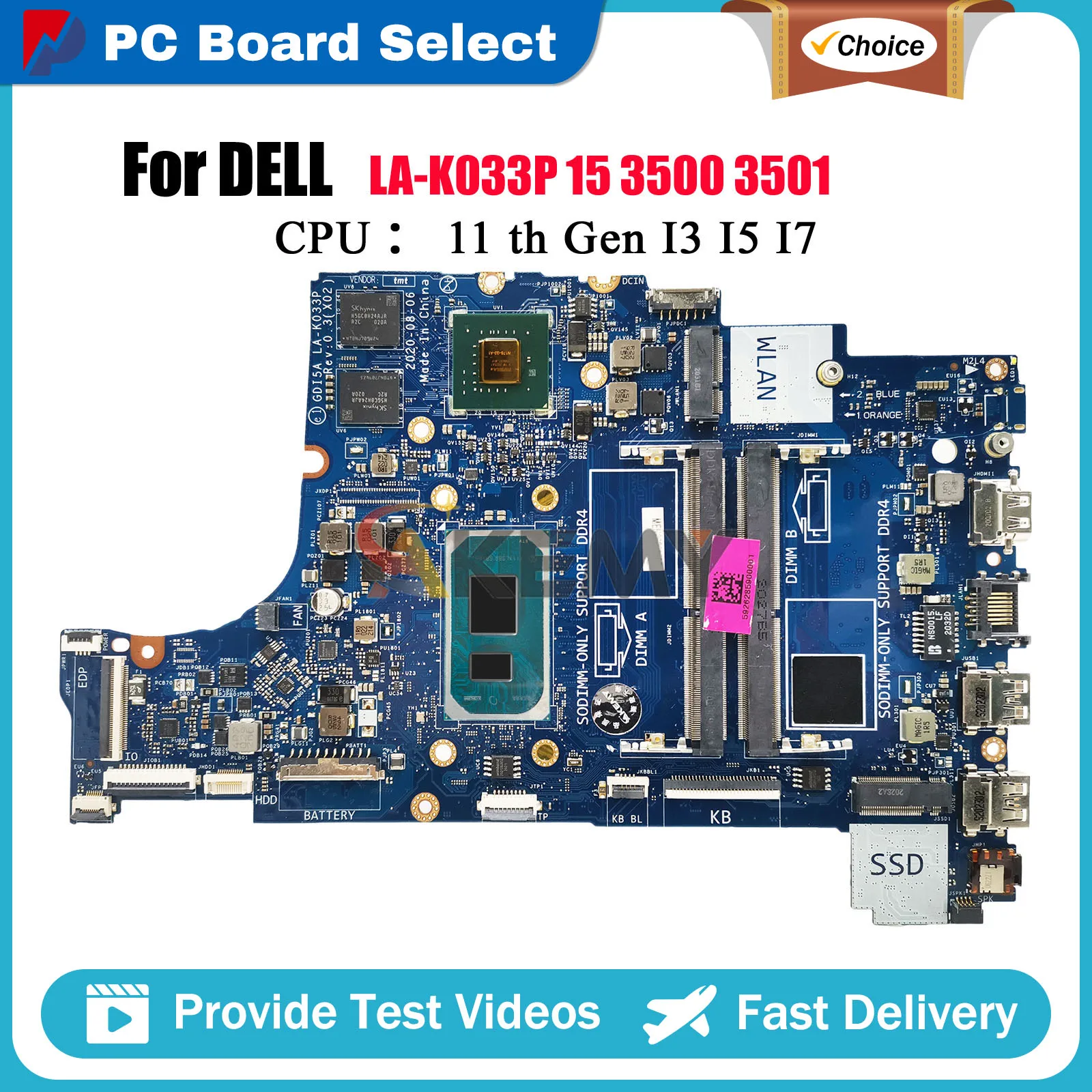 

Материнская плата для ноутбука Dell Inspiron 3500 3501 Vostro 3400 GD15A LA-K033P с процессором i3 i5 i7, графическим процессором MX330 2G DDR4, протестирована нормально