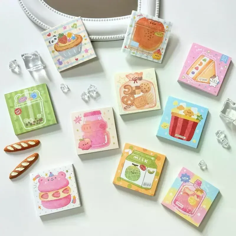 3 個かわいい漫画食品シリーズメモステッカーメッセージ紙 DIY 非粘着メッセージノート手作り材料スクラップブック装飾