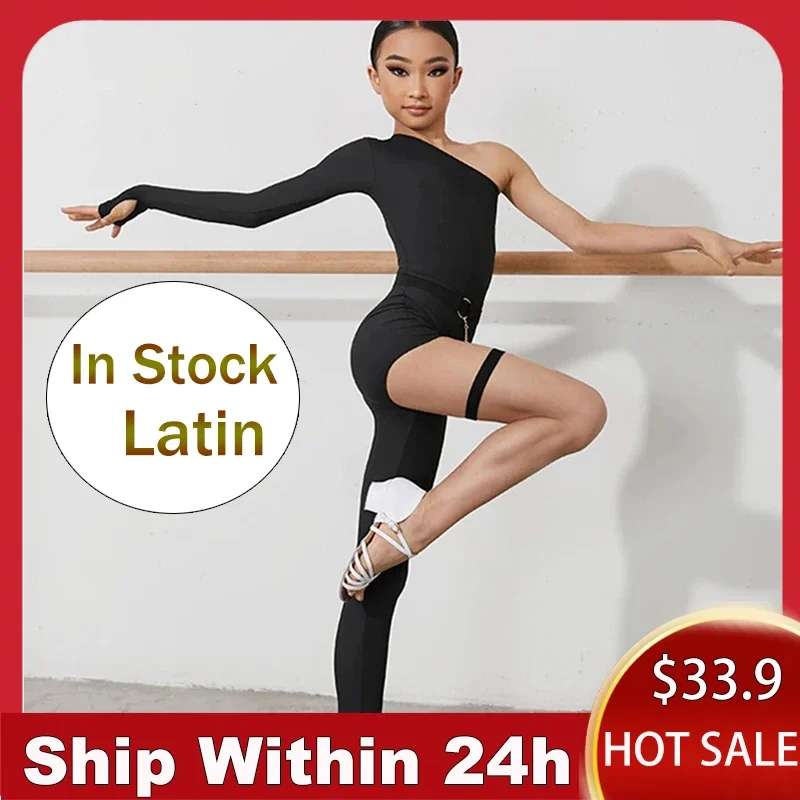 Girls Children Jumpsuit Latin Dance Practice Clothes ZYM Sexy Diagonal Shoulder Single Leg Design Latin Dance Training Suit