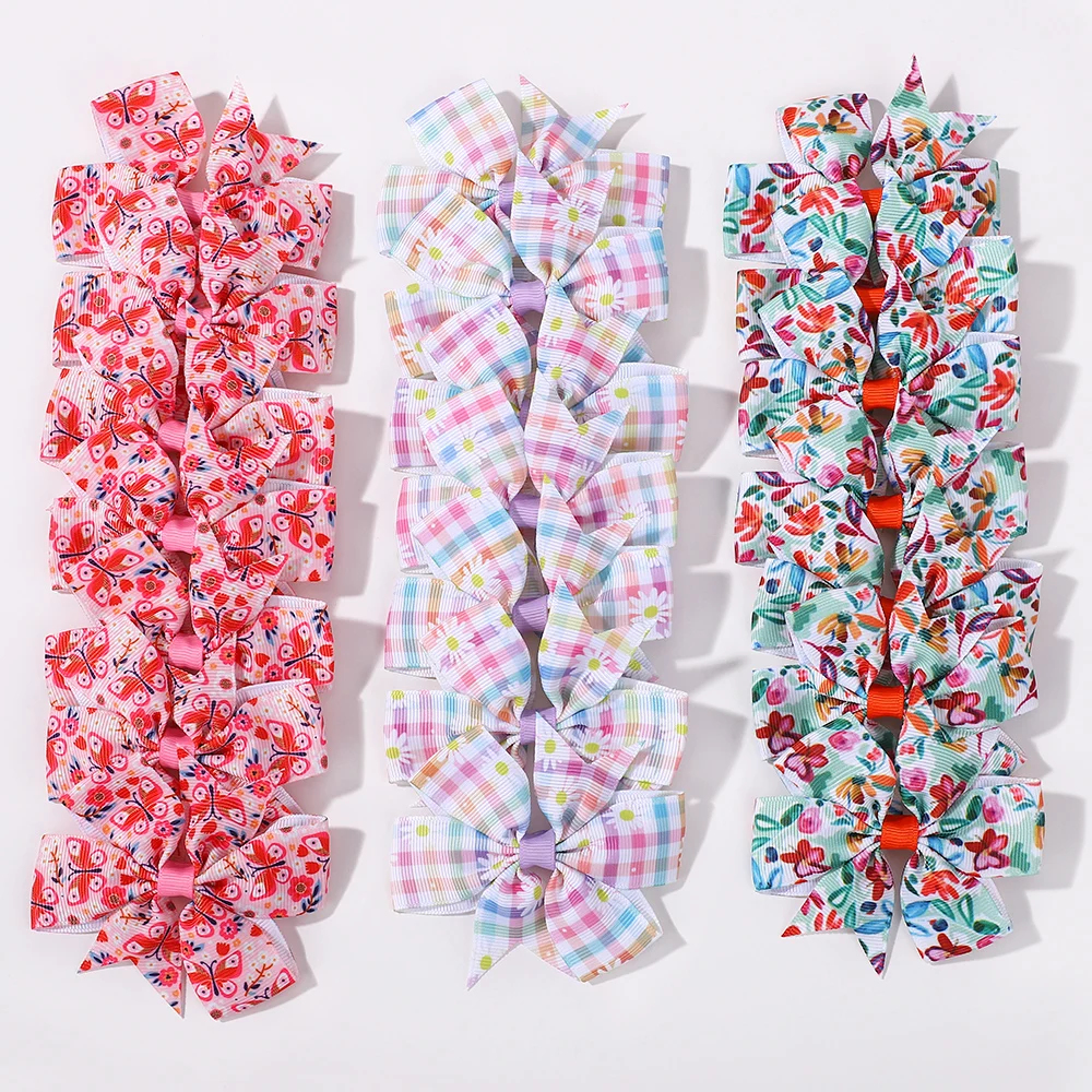 20 個ベビーガールズヘアリボンクリップ付きランダムカラープリントリボンヘアグリップブティックヘアピン帽子キッズヘアアクセサリー