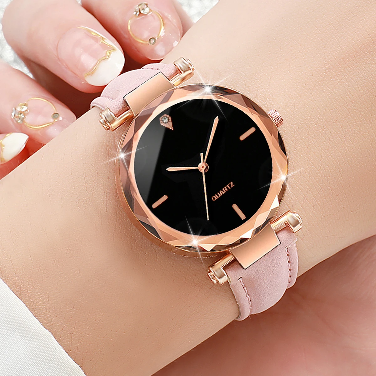 9PCS/Set Fashion Women Watches Simple Dial Quartz Watch Casual Leather Strap Ladies Wristwatches Reloj Mujer（Without Box）