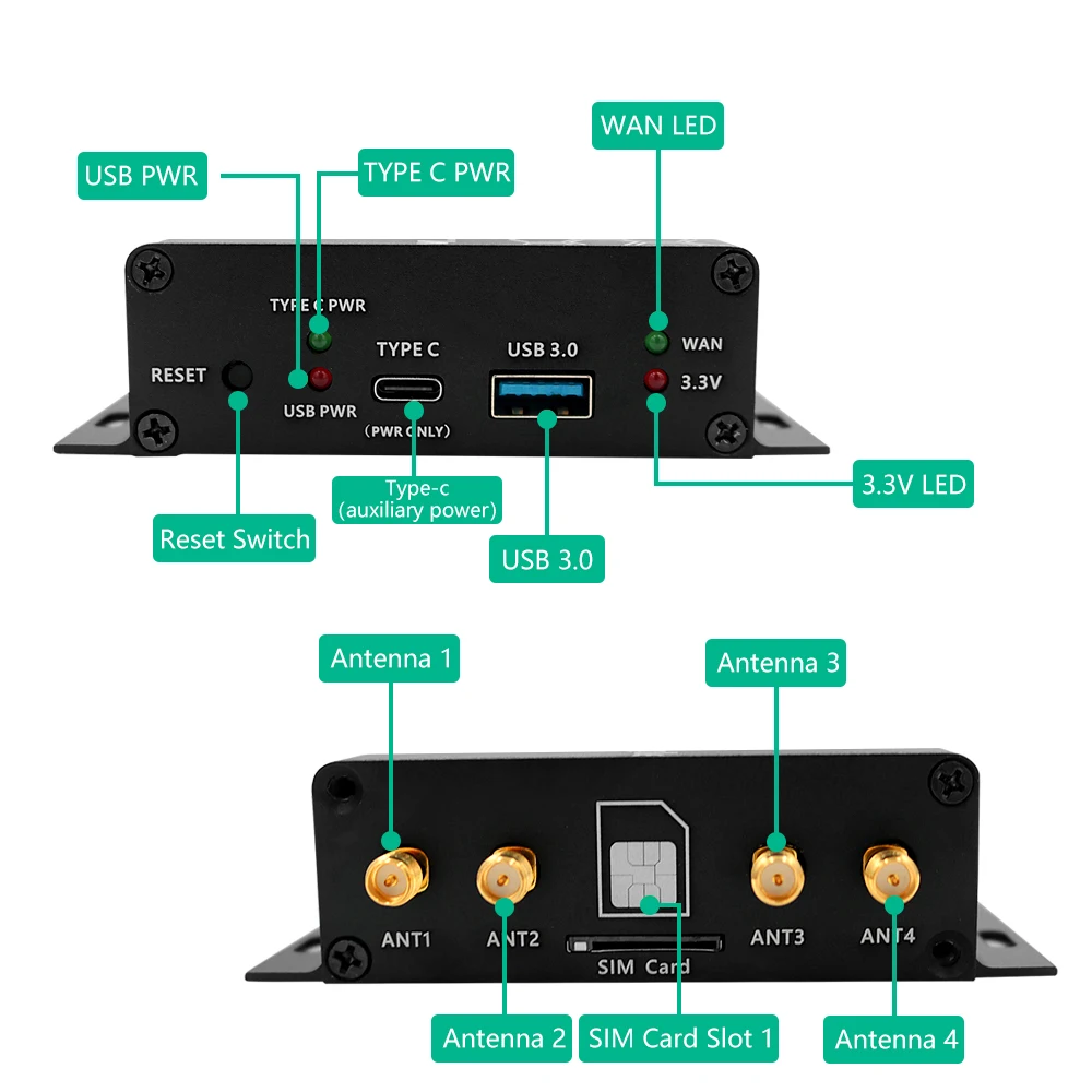 NGFF(M.2) 4G/5G Module to USB 3.0 Adapter with auxiliary power and Cooler Fan Supports  the following brand M.2  5G Modules