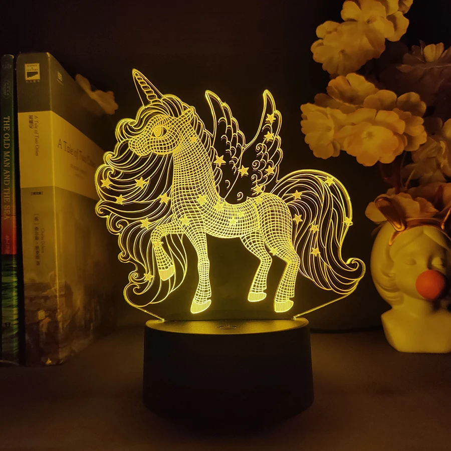 Cartoon Pony Nightlight Cute Kids Bedroom Decorative LED Table Lamp Child Xmas Gift Present for Boys Girls New Year Neon Light