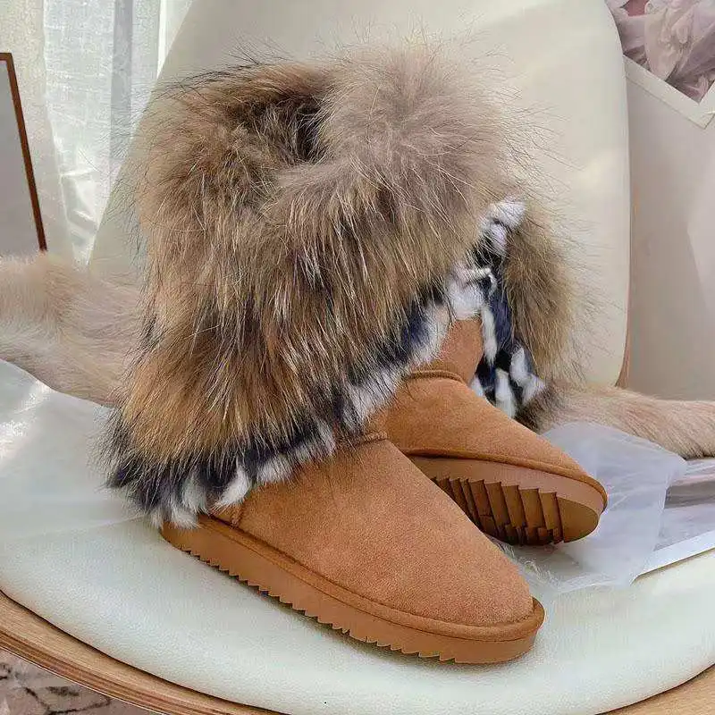 

Winter fashion charming cute plush snow boots mid-length style lightweight material soft sole warm comfortable with cotton upper