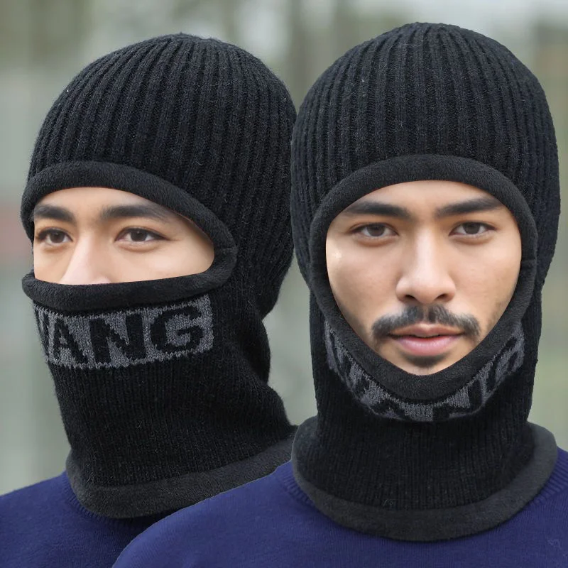 Nieuwe winterwarme fleece gevoerde gebreide muts en nekwarmercombinatie voor herfst en winter, winddichte katoenen fietsmuts, pulloverhoed