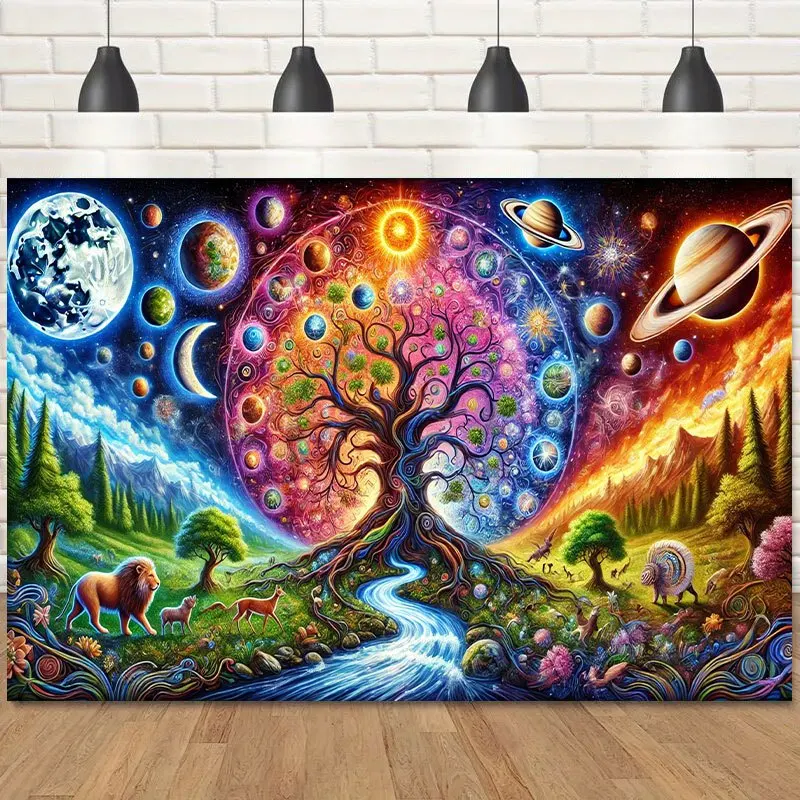 Tree of Life Celestial Tapestry,Wall Hanging, Backdrop for Party, Photo Booth & Outdoor Celebrations, Low-Temperature Ironing