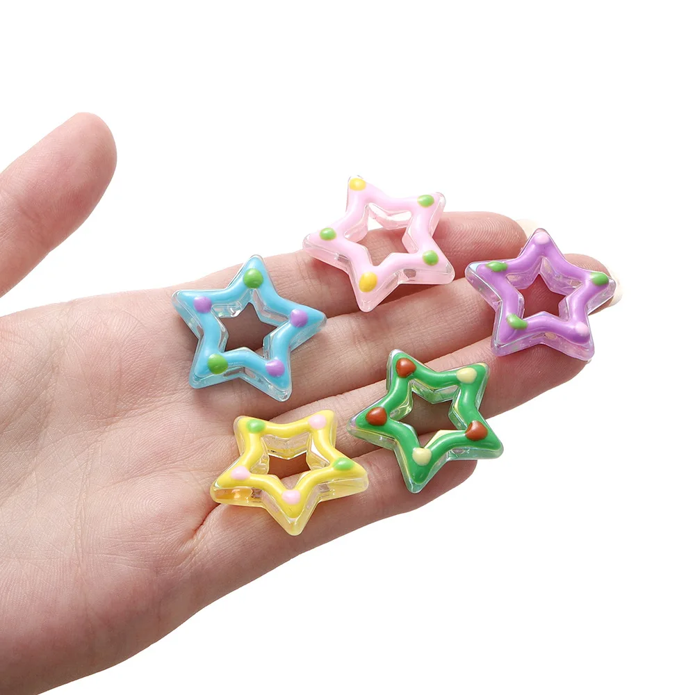 Acrylic Hand Painted Stars Drop Oil Hand Painted Hollow five-pointed Star Diy Mobile Phone Chain Beaded Material Accessories