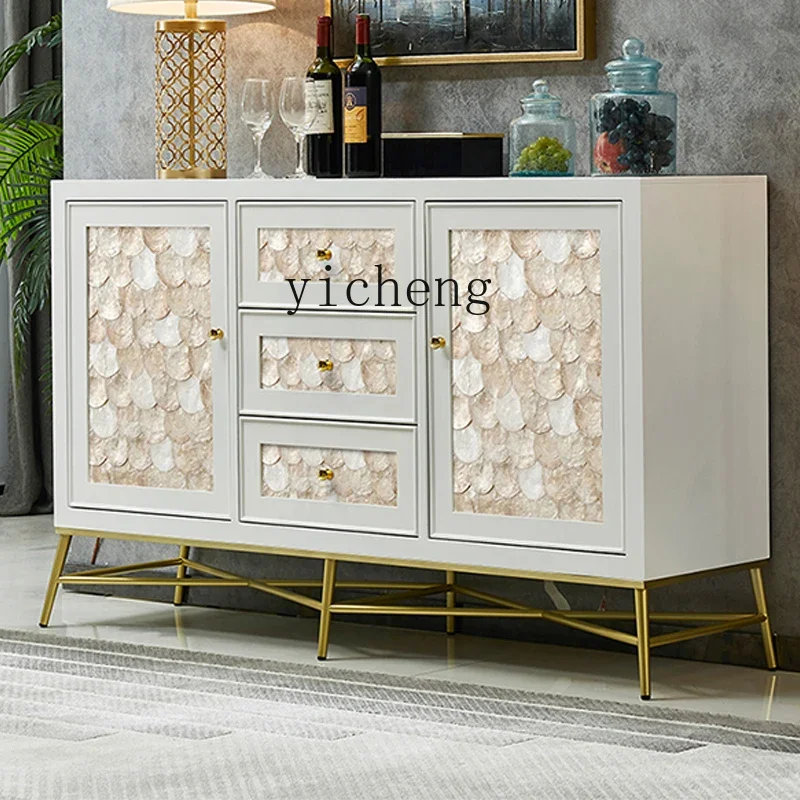 D27 Home Entrance Cabinet White Shell Decorative Partition Cabinet Villa Large Apartment Stainless Steel Side Cabinet