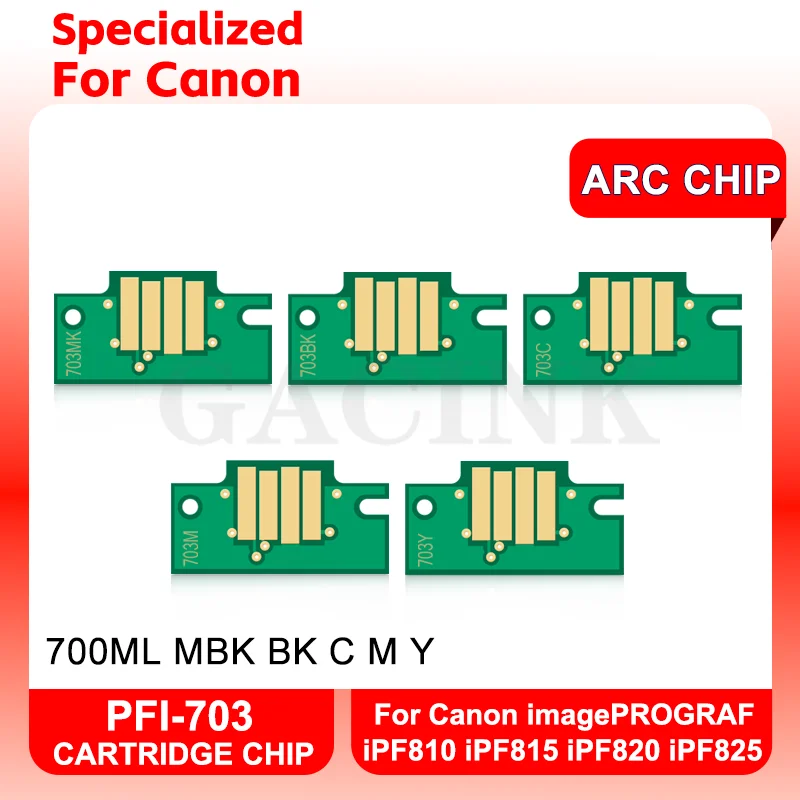 

PFI-703 PFI703 ARC Chip For Canon imagePROGRAF iPF810 iPF815 iPF820 iPF825 Printer 5Colors Cartridge Chip