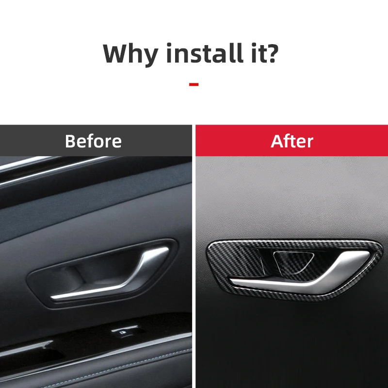 Car Inner Door Handle Bowl Panel Cover Trim ABS Carbon Fiber Accessories For Hyundai Tucson NX4 2021 2022 2023 Hybrid N Line