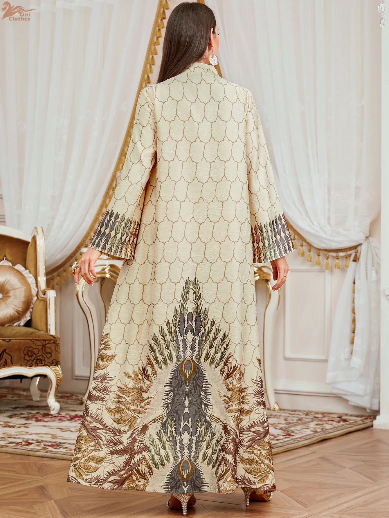 

Uni Muslim Luxury Woman Evening Dress Graphic Print Abayas Dubai Beaded Kaftans Party Dresses