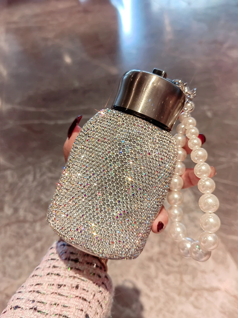 Stainless Steel Thermal Water Bottle for Women Cute Cartoon Thermos Mug with Rhinestone Leak-Proof Insulated Cup Drinkware 280ml