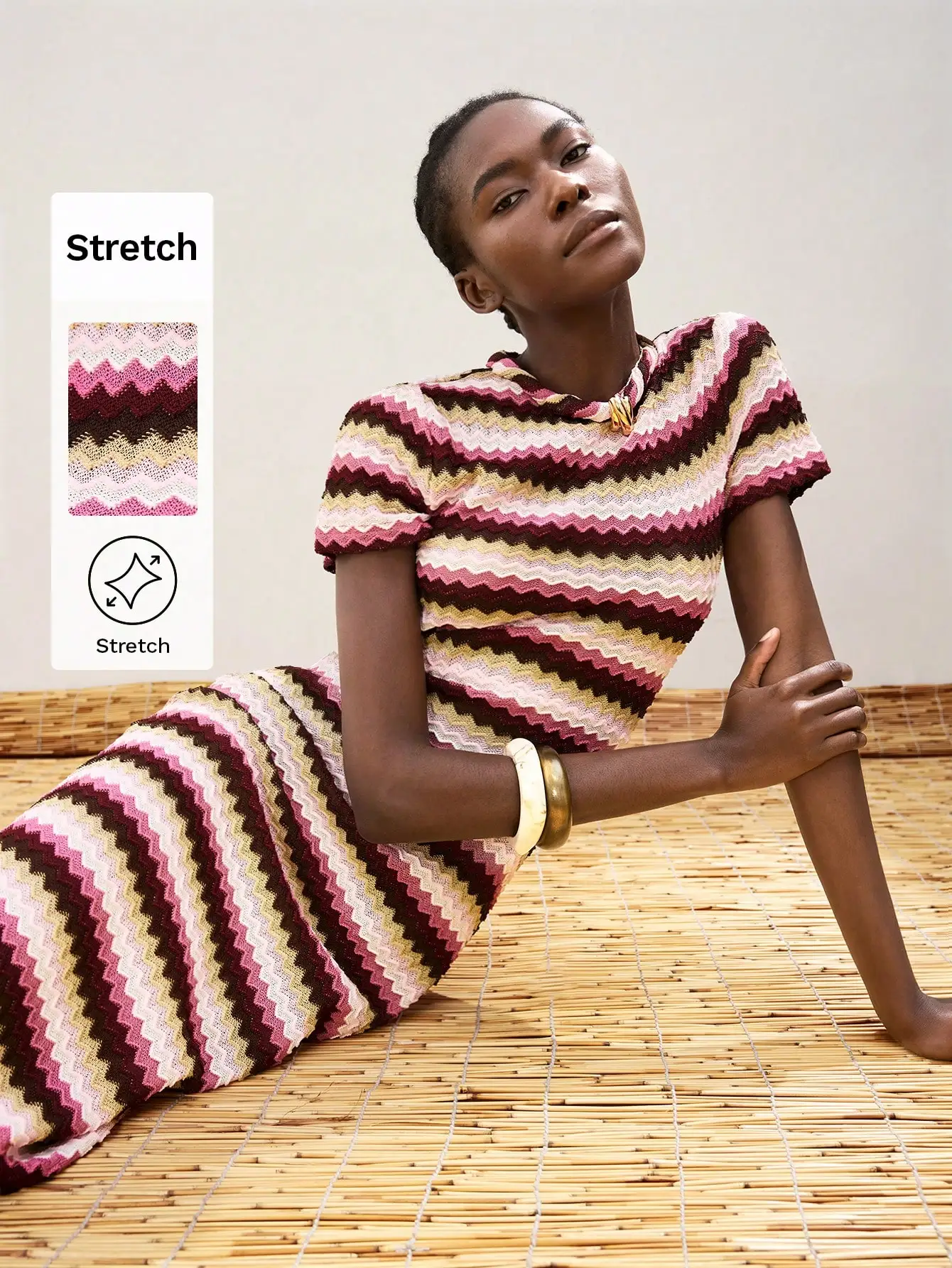 

Женское разноцветное вязаное платье в волнистую полоску, облегающий пуловер с короткими рукавами и круглым вырезом для летнего отдыха