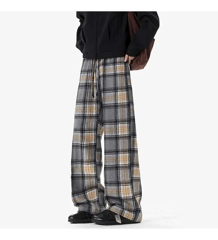 

Клетчатые брюки, весна-осень 2024, новые повседневные мужские брюки, свободные брюки прямого кроя, стильные удобные мужские длинные брюки со средней посадкой