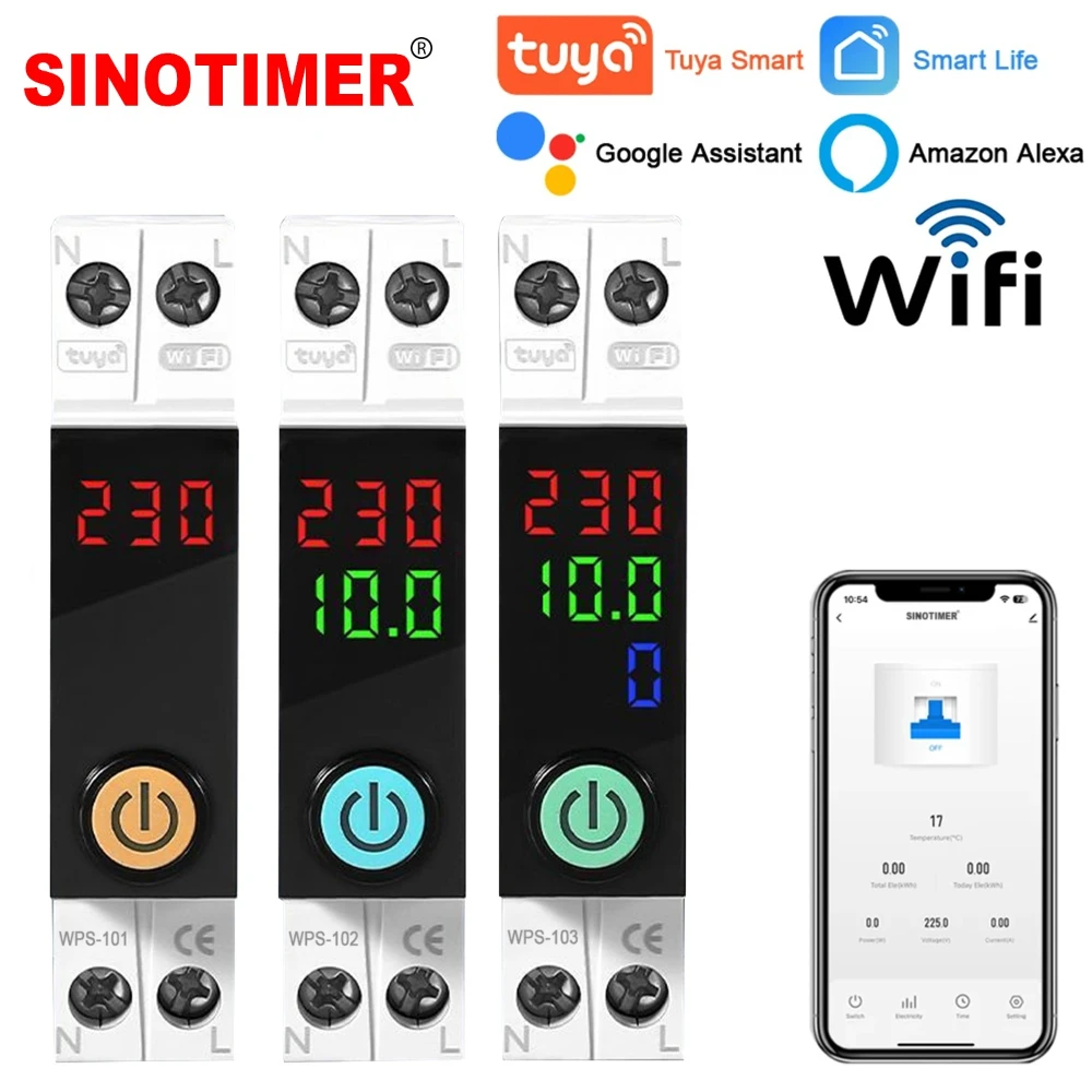 Tuya WiFi Smart Circuit Breaker 1P+N 63A Timer Power Energy kWh Voltage Current Meter Protector Voice Remote Control Switch