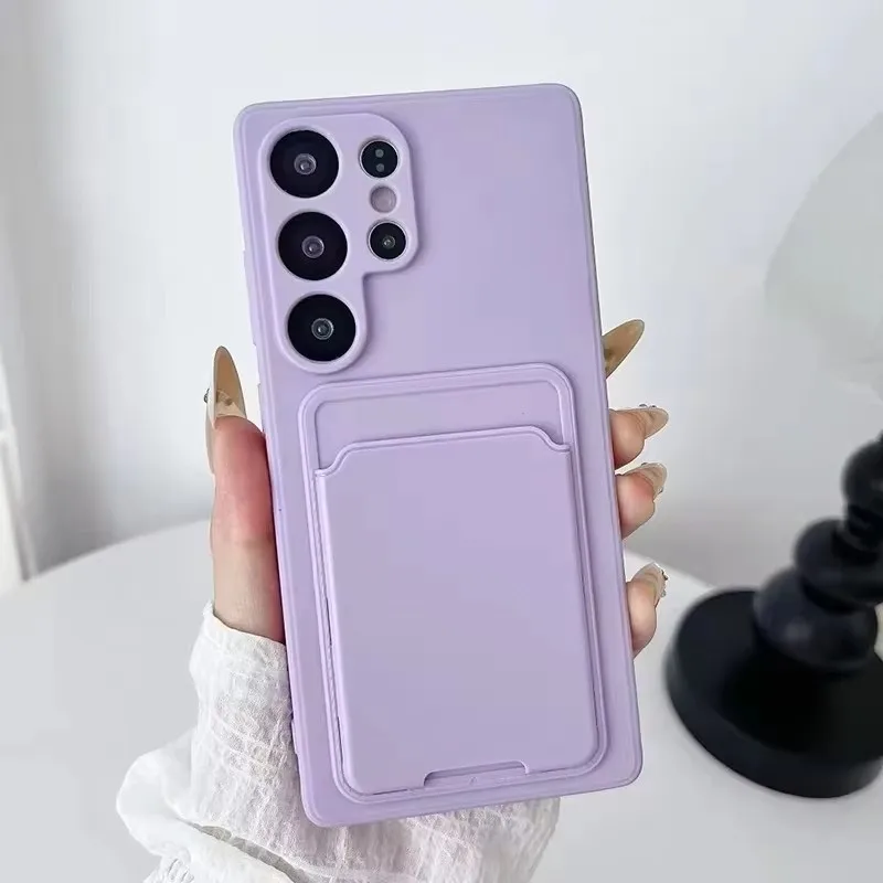 Luxury Liquid Silicone Card Slot Bag Holder Phone Case for Samsung Galaxy S26 S25 Ultra S24 S23 FE S22 21Plus Wallet Back Cover