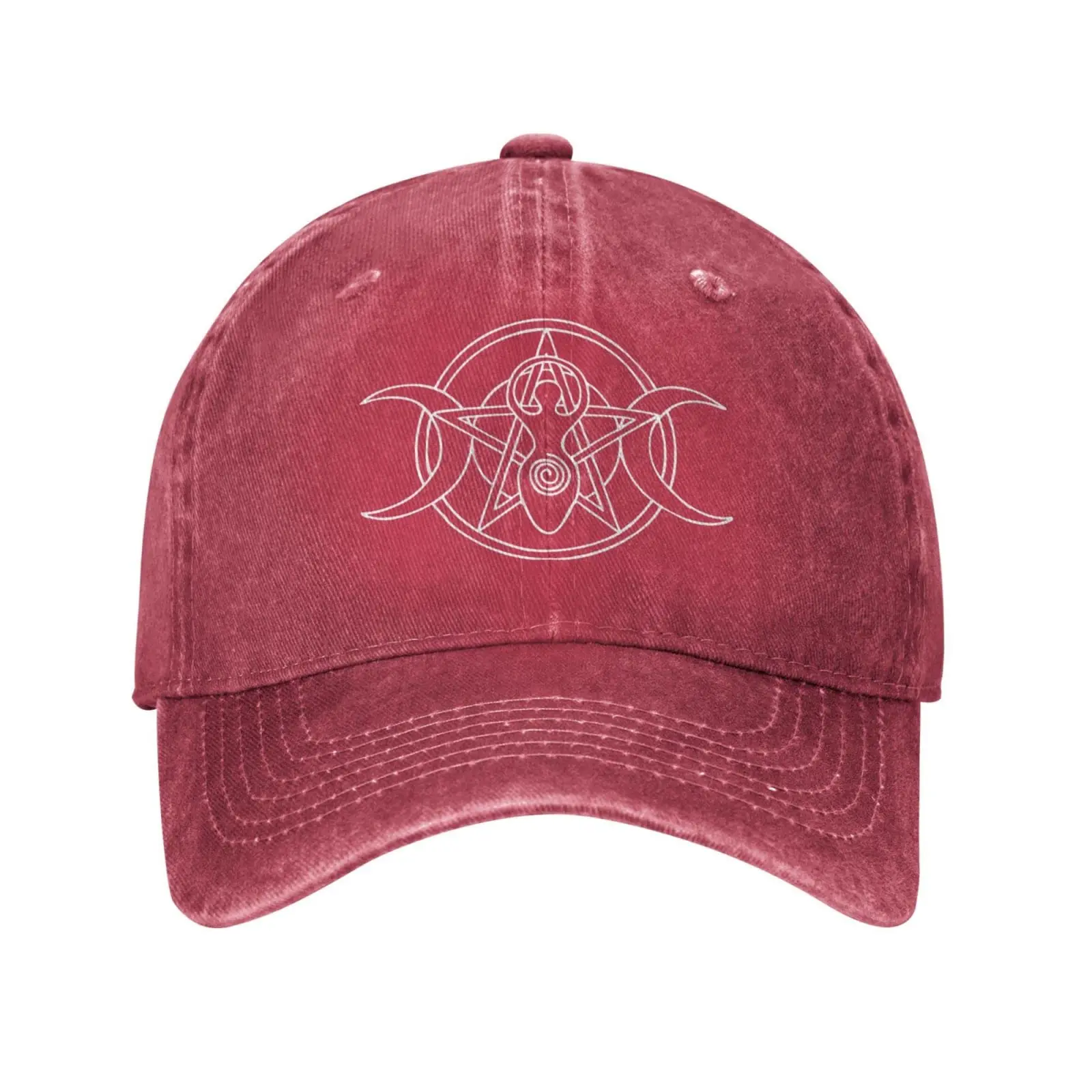 Triple Moon Pagan Wicca Moon Goddess Hat Washed Denimm Baseball Cap Adjustable Dad Trucker Hats Gift for Men Women