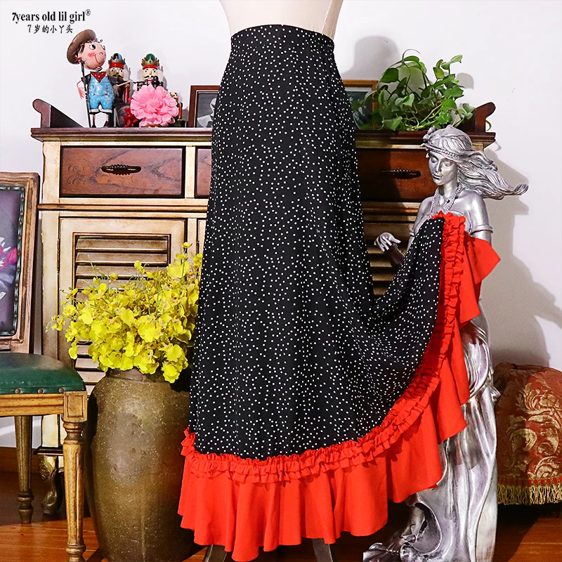 Spanish Dance Dress Flamenco Practice Skirt Multilayer Wear WomenFishtail  DTT39