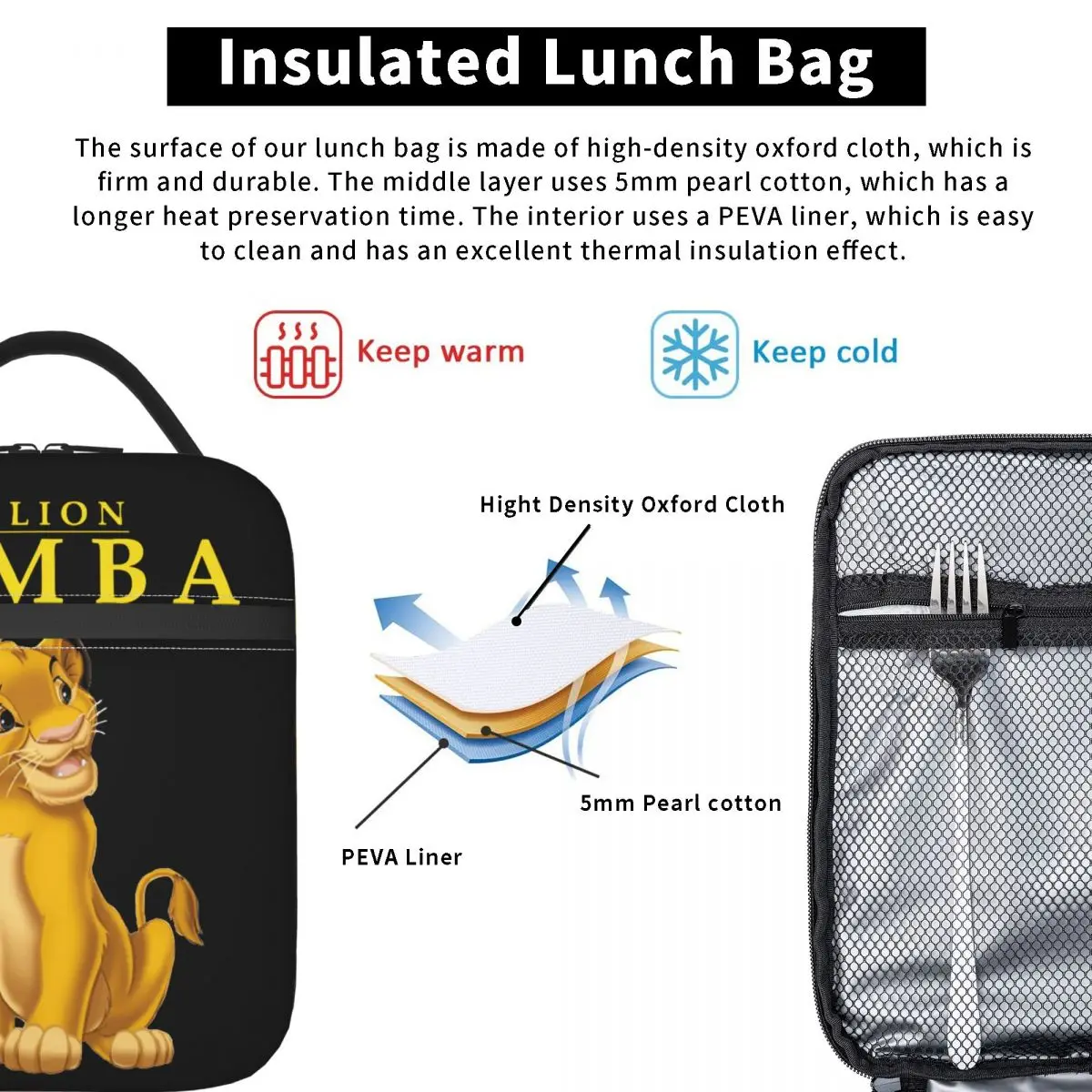 The Lion King Simba geïsoleerde lunchtas Grote herbruikbare thermische tas Tote Lunchbox Strandpicknick Heren Dames
