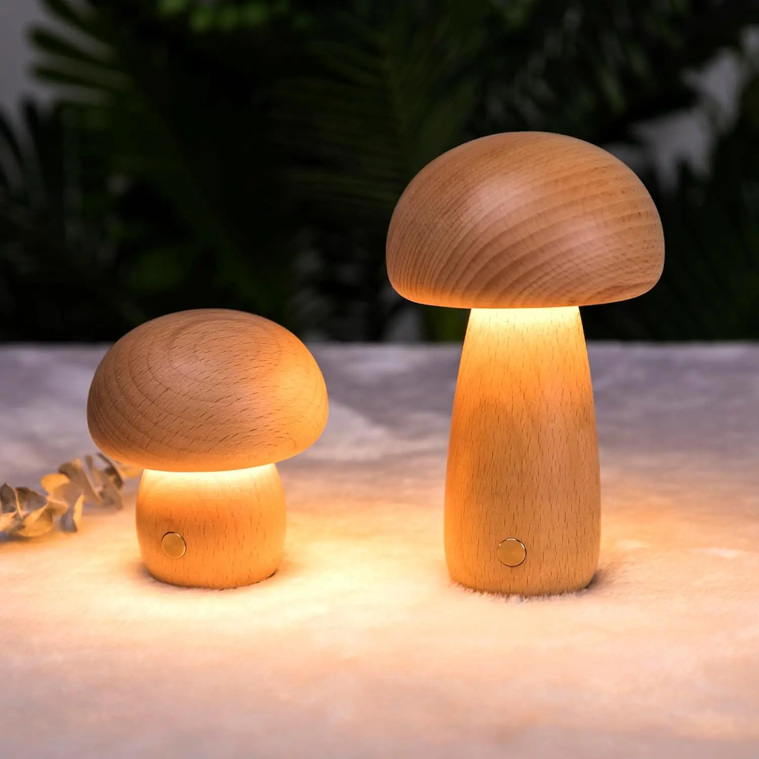 Mushroom Night Lights Rechargeable, Cordless Wooden Mushroom Table Lamps, Portable Desk Lamps for Bedroom, Studyroom,Gifts