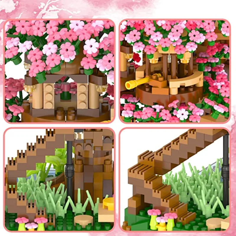 Cherry Blossom Tree House Building Kit, Cena Original, Música, Árvore dos Desejos, Sinfonia, Sakura, 1500pcs