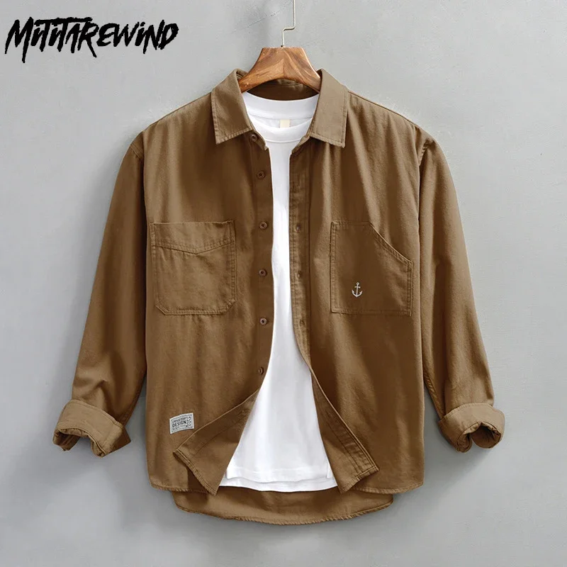 

Japanese Style Cargo Shirt Men Long Sleeve Spring Loose Shirts 4XL Casual Tops Pockets Pure Cotton Khaki Shirt Comfort Clothing