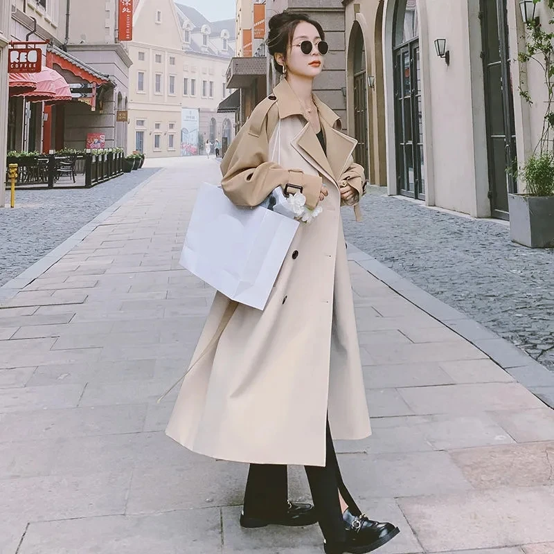 Trench Coat Women 2023 Spring Autumn New Korean Loose Senior Sense Windbreaker Jacket Female Large Size Stitching Long Outerwear