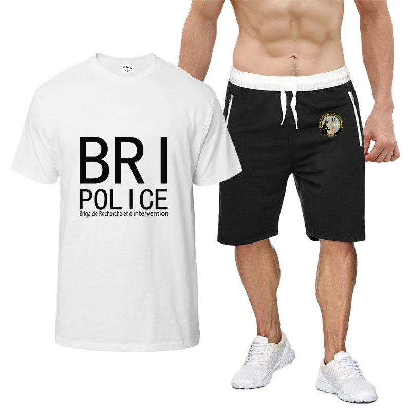 2024 French Special Forces BRI Men Summer Print New Breathable Eight-Color Short-Sleeved Sets Comfortable T-shirt + Shorts Suit