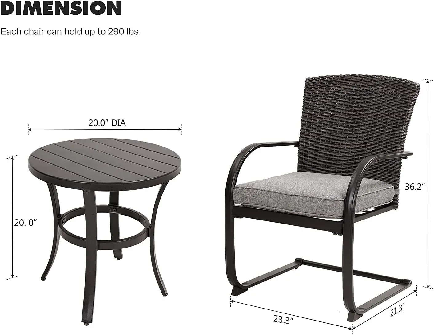 Outdoor Wicker Table Set, 3-Piece Bistro Set, cadeiras de balanço, almofadas removíveis, pequena mesa de café, Mobília do pátio