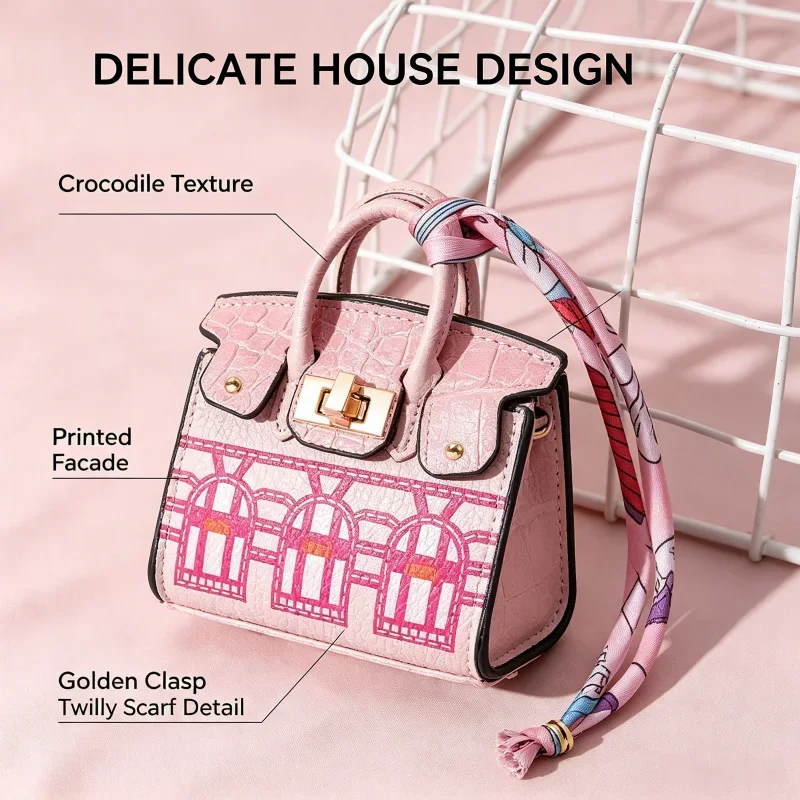2026 H-home Cute House Shape Mini Bag Pendant, Multifunctional Hanging Ornament, Earphone Bag Car Key Pouch Red Packet Storage B
