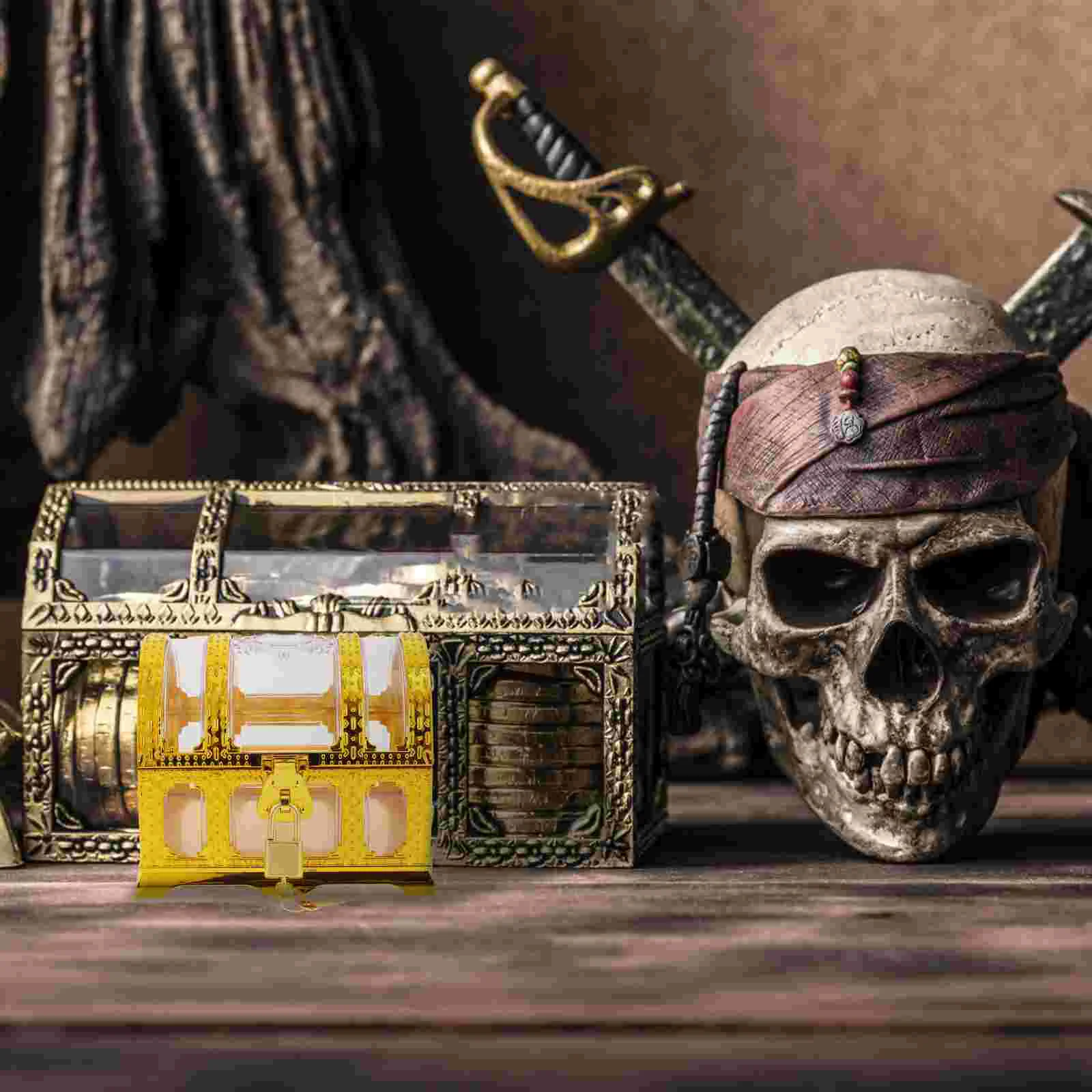 Pirate Treasure Chest Multi-function Small Vintage Jewelry Display Stand Decorative Toys Storage Container Abs Case Girl