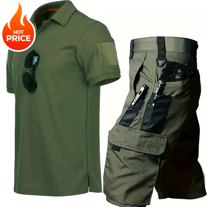 

Summer Men's Tactical Tooling Suit, Leisure Sports Outdoor Lapel Short Sleeves+breathable Outdoor Shorts Leisure Sportswear