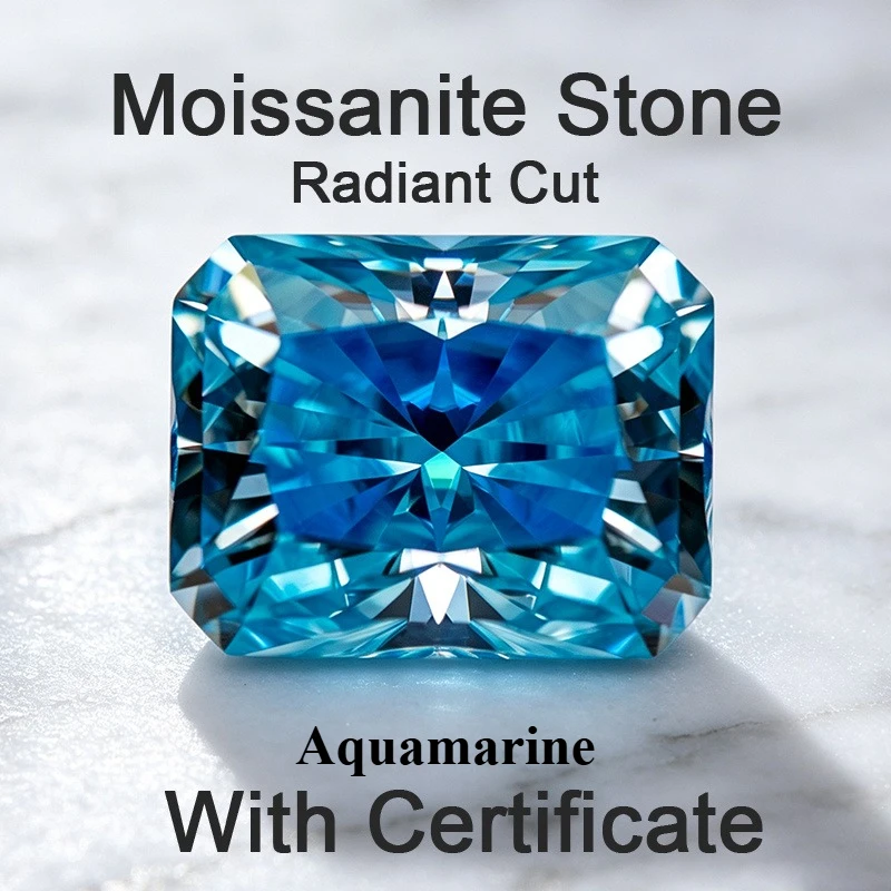 Moissanit-Stein Aquamarin im Radiant-Schliff Edelstein für DIY Fortgeschrittene Schmuckherstellungsmaterialien Besteht Diamanttester mit Zertifikat – Detail 1