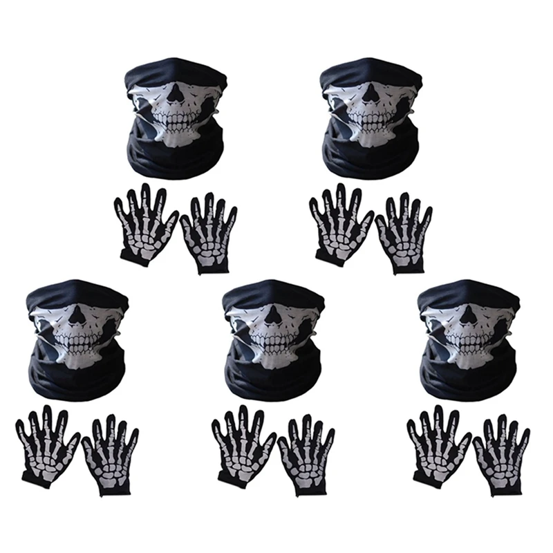 Halloween Mask Scary Skull Chin Mask Skeleton Ghost Gloves For Performances, Parties, Dress Up,Festivals(15 Pieces/Set)