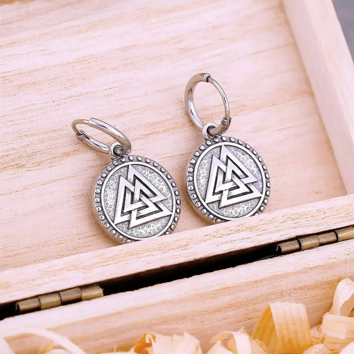 Vikings Odin Symbol Valknut Drop Earrings For Men Stainless Steel Fashion Nordic Amulet Earrings Vintage Hip Hop Biker Jewelry