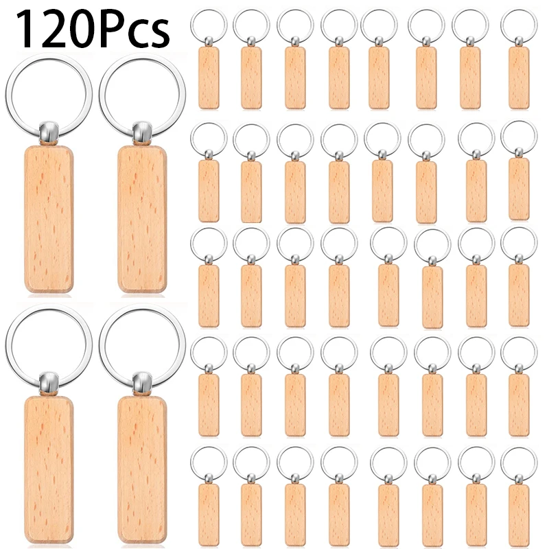 

120Pcs Blank Wooden Key Tag for DIY Crafts Wood Blank Tags gift giving Keychains Key rings with Wooden Pendants