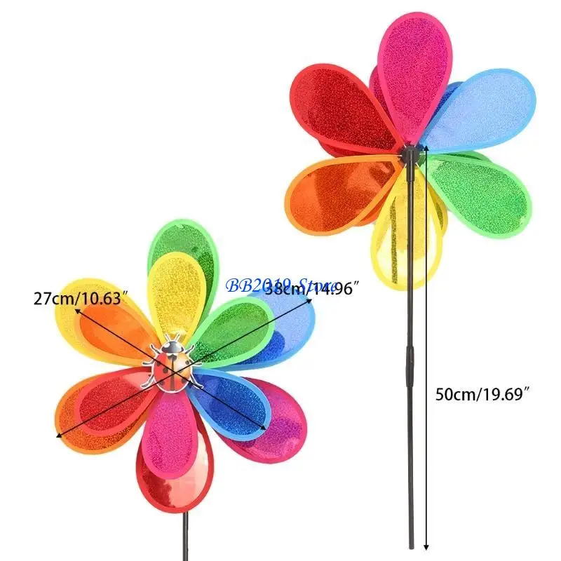 Q0KB Sequíns Insecto Windmill Whirligig Spinner viento Decoración del jardín del jardín Juguete