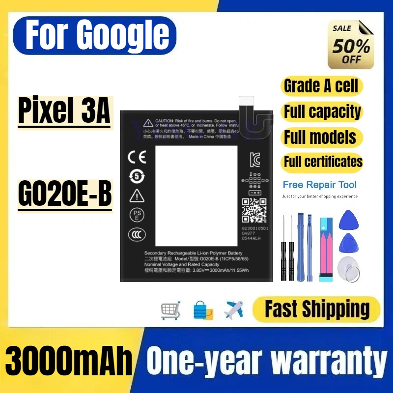 

G020E-B for Google Pixel 3A Mobile Phone Battery High Quality High Capacity Battery Replacement Bateria Grade A Cell with Tools