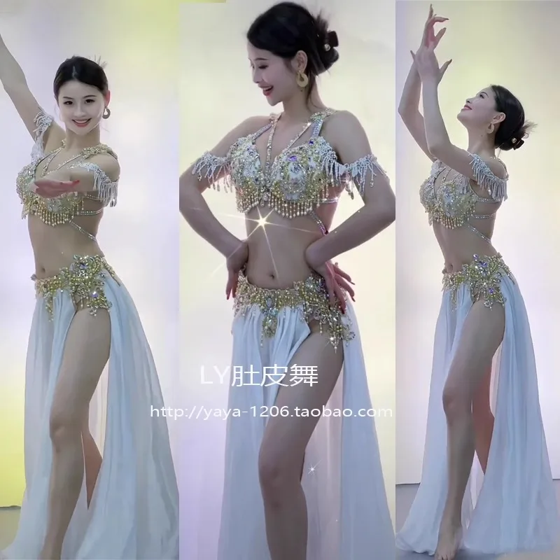

Customized Belly Dance Costumes Performance Costume Made of Luxurious Silk Fabric Tassel Opening Dance Big Swing Long Skirt Set