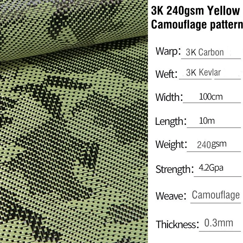 3K 240gsm blue black yellow red Camouflage pattern Carbon Kevlar fiber blended car Modified fabric cloth wholesale 40